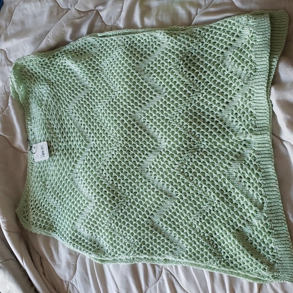 Free people sage green knit poncho shrug medium NWT - Picture 1 of 4